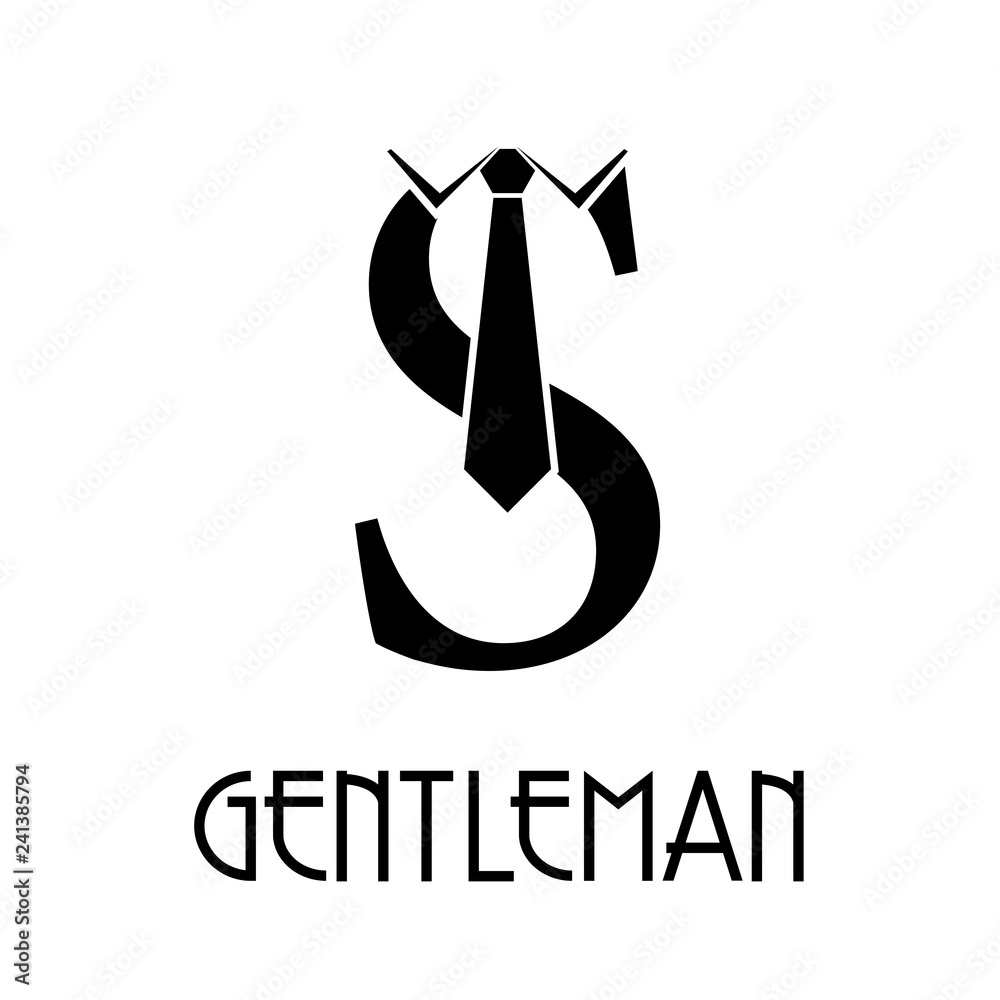 Logotipo texto GENTLEMAN con letra S con corbata en color Stock Vector | Stock