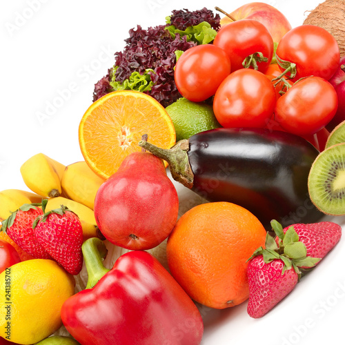 Fruits and vegetables isolated on white background.