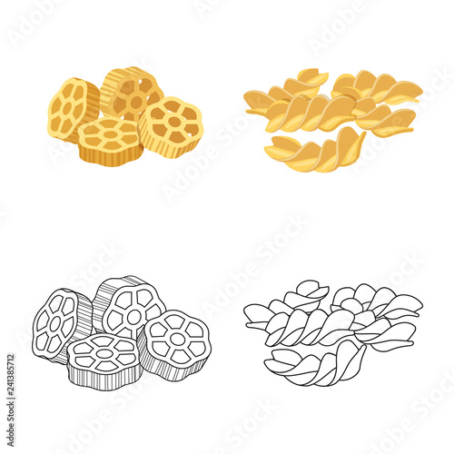 Isolated object of pasta and carbohydrate icon. Set of pasta and macaroni stock vector illustration.