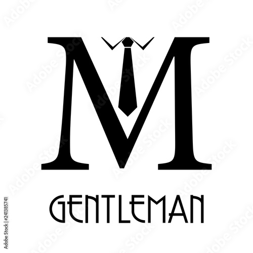 Logotipo con texto GENTLEMAN con letra M con corbata en color negro