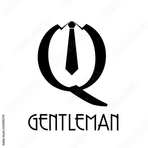 Logotipo con texto GENTLEMAN con letra Q con corbata en color negro