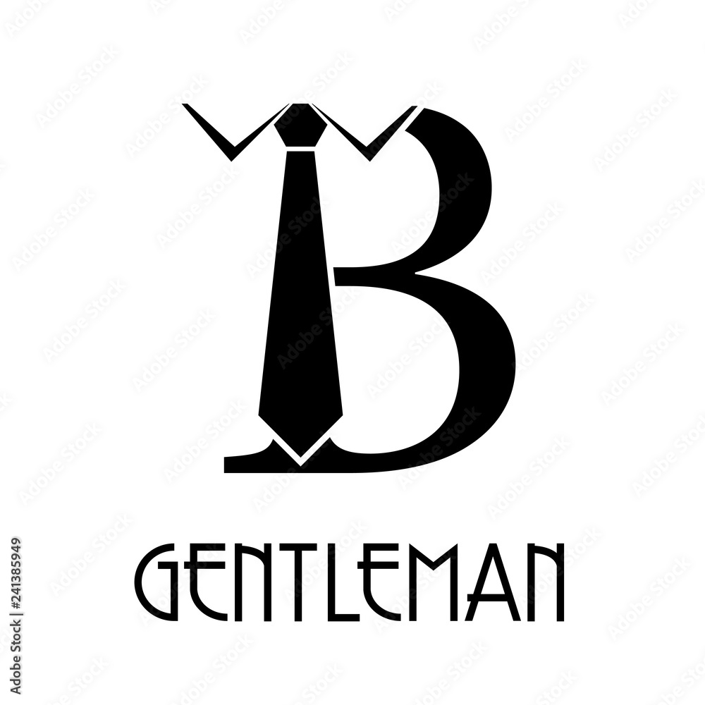 Logotipo con texto GENTLEMAN con letra B con corbata en color negro Logotipo con texto GENTLEMAN con letra B con corbata en color negro