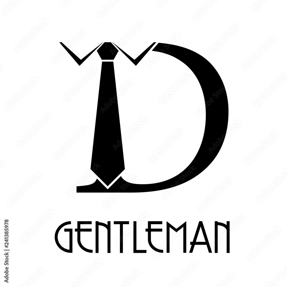 Logotipo con texto GENTLEMAN con letra D con corbata en color negro