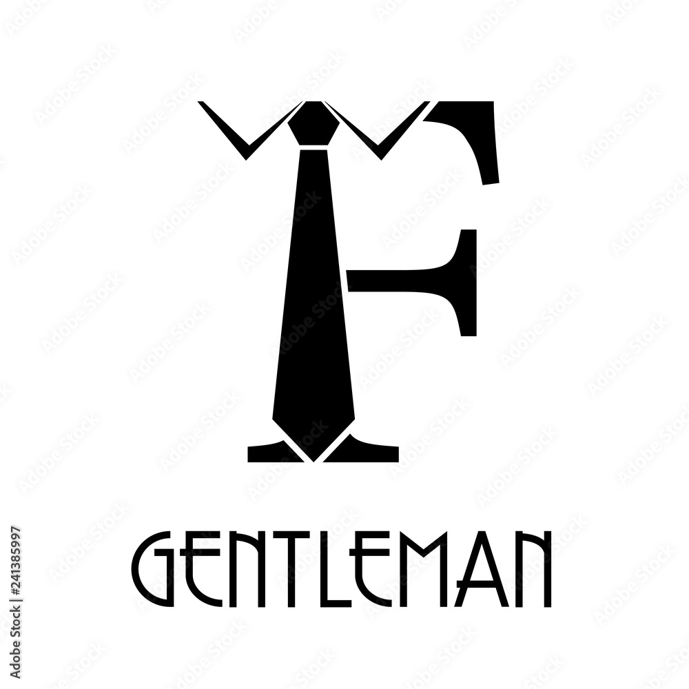 Logotipo con texto GENTLEMAN con letra F con corbata en color negro Logotipo con texto GENTLEMAN con letra F con corbata en color negro
