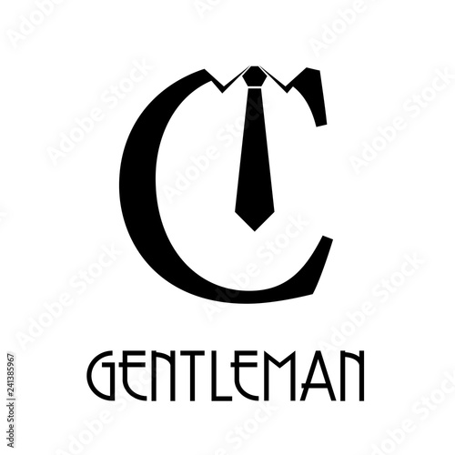 Logotipo con texto GENTLEMAN con letra C con corbata en color negro