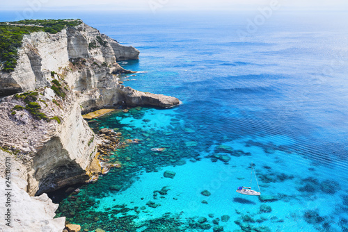 Beautiful bay near the Bonifacio town, Corsica island. Vacations in France. 