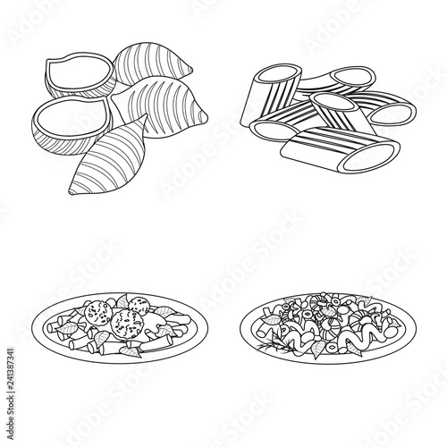 Isolated object of pasta and carbohydrate sign. Set of pasta and macaroni vector icon for stock.