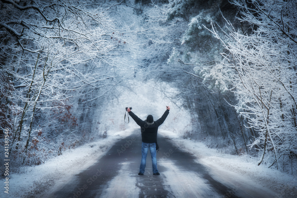 Man on the winters road