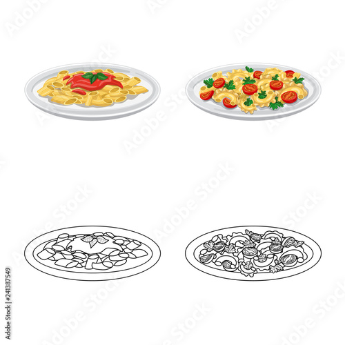 Vector illustration of pasta and carbohydrate symbol. Collection of pasta and macaroni vector icon for stock.