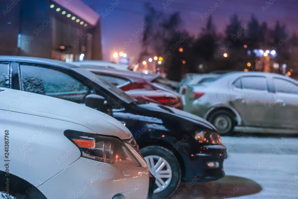 cars in the parking at winter