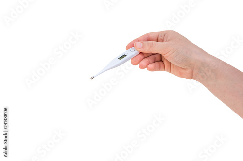 Hand of woman is holding digital thermometer