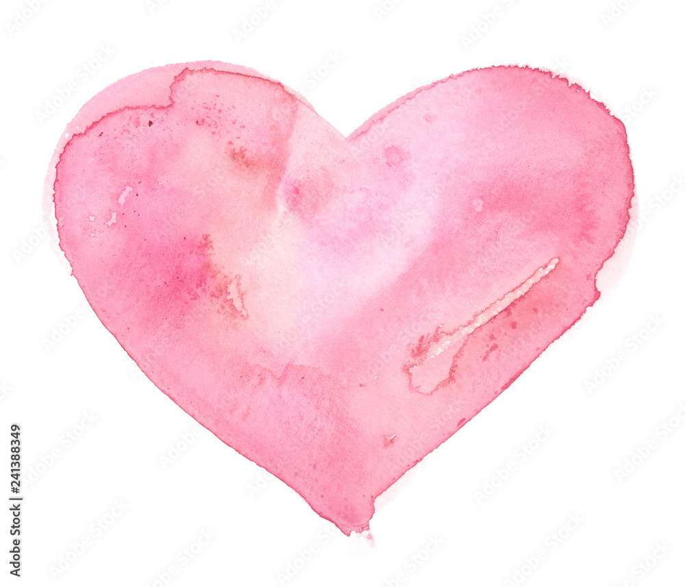 Calm light pastel pink heart painted in watercolor on clean white background
