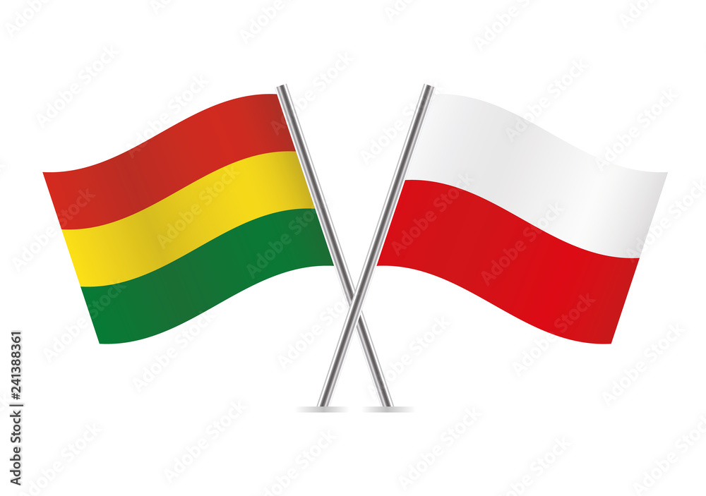 Bolivia and Poland flags. Vector illustration. Bolivia and Poland flags. Vector illustration.