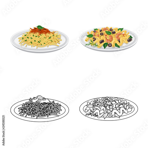 Vector design of pasta and carbohydrate sign. Set of pasta and macaroni stock vector illustration.