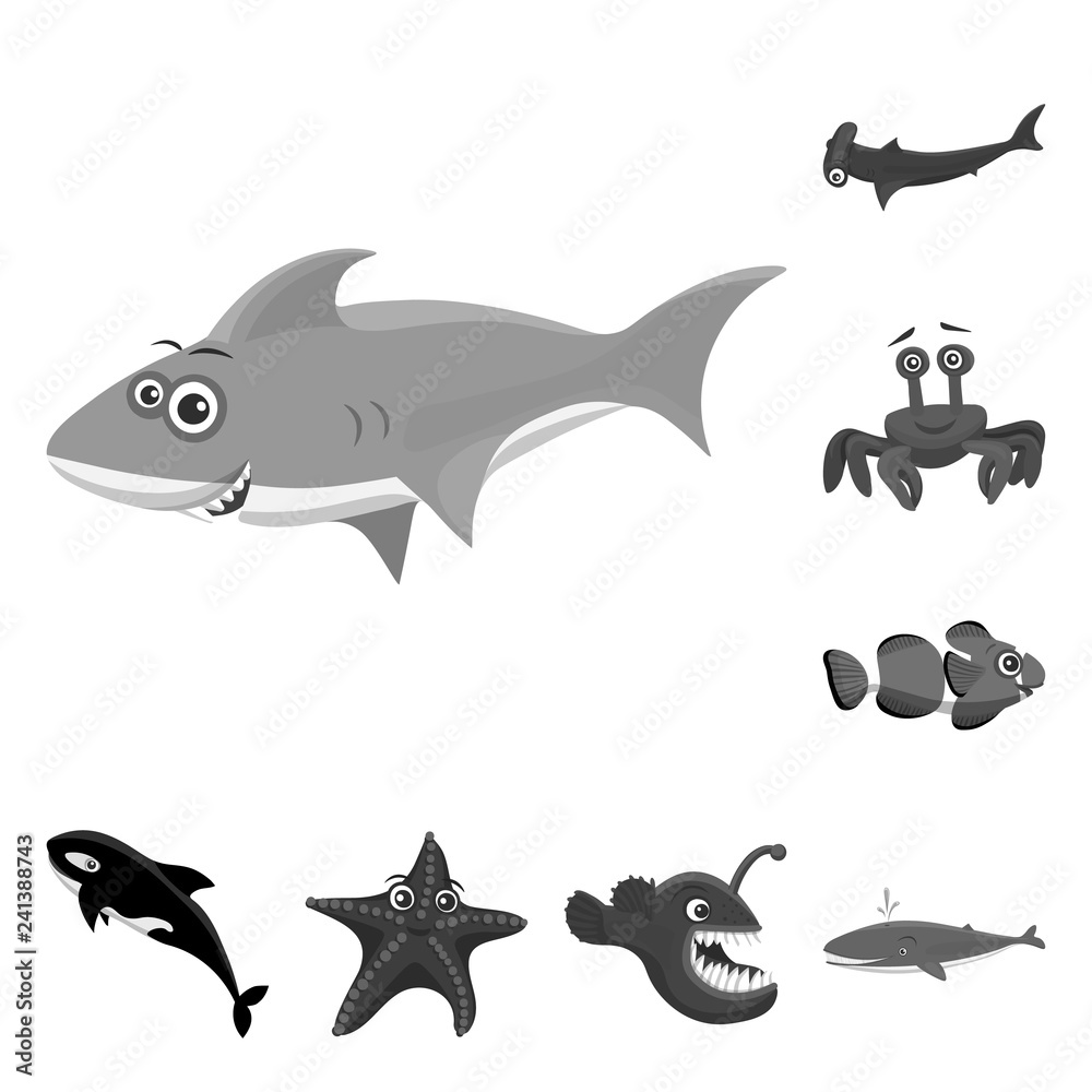 Vector illustration of sea and animal icon. Set of sea and marine stock vector illustration. Vector illustration of sea and animal icon. Set of sea and marine stock vector illustration.