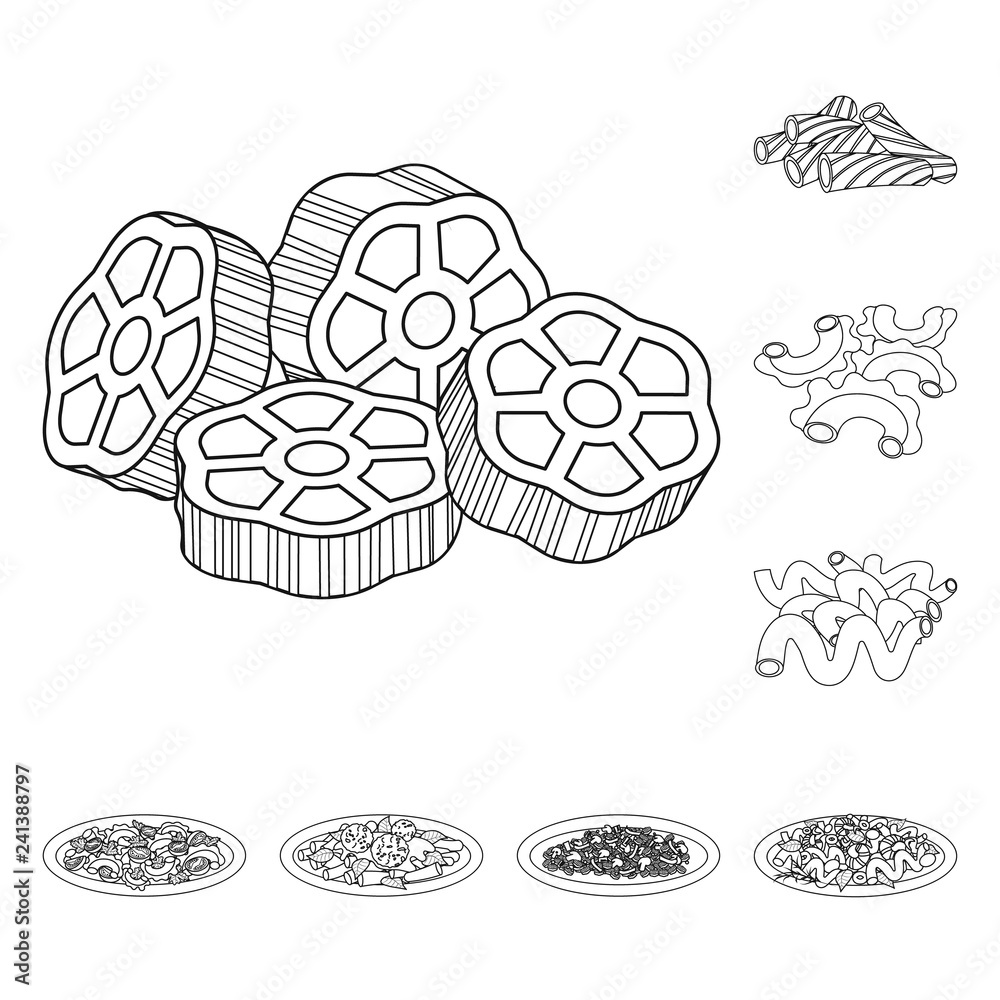 Vector illustration of pasta and carbohydrate symbol. Set of pasta and macaroni stock symbol for web. Vector illustration of pasta and carbohydrate symbol. Set of pasta and macaroni stock symbol for web.