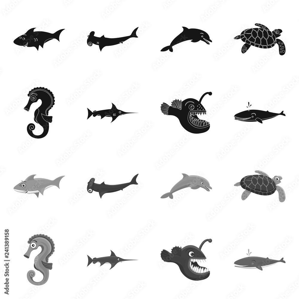 Fototapeta premium Isolated object of sea and animal logo. Collection of sea and marine stock symbol for web.