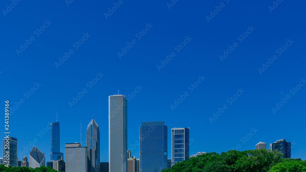 Skyscrapers of downtown Chicago, USA under blue sky Skyscrapers of downtown Chicago, USA under blue sky