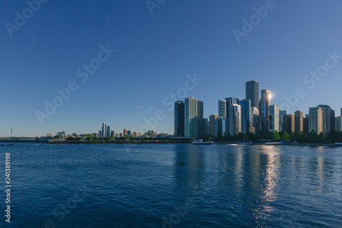 Skyline of downtown Chicago over Lake Michigan  in Chicago  USA