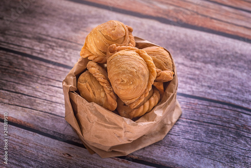 Curry puff pastry, snack curry puff, locally known as karipap