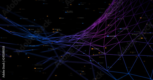 3D Wireframe Abstract Background Render With Moving Lines - Technology And Internet Connection Concept
