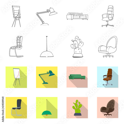 Vector design of furniture and work symbol. Collection of furniture and home stock symbol for web.
