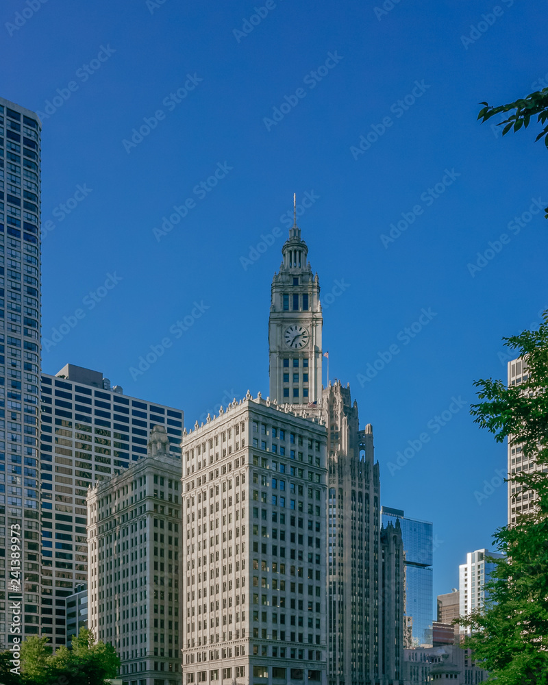 Buildings and clock tower in downtown Chicago, USA Buildings and clock tower in downtown Chicago, USA