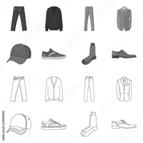 Vector illustration of man and clothing symbol. Collection of man and wear vector icon for stock.