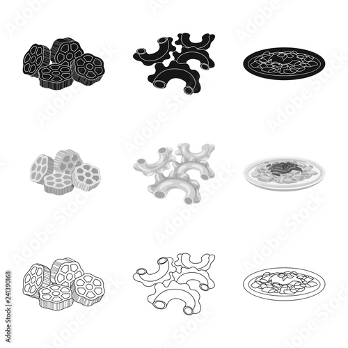 Vector design of pasta and carbohydrate symbol. Set of pasta and macaroni vector icon for stock.