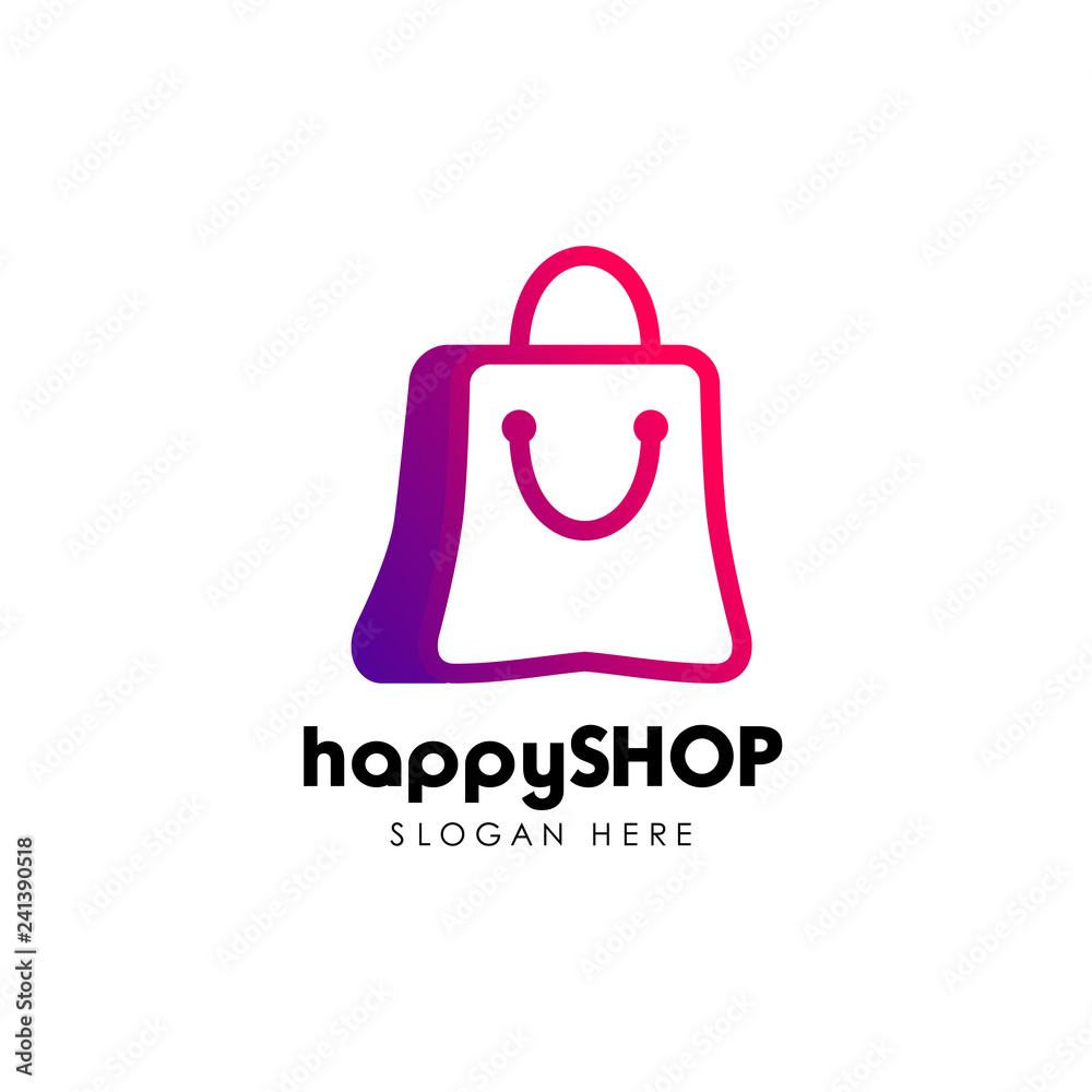 happy shop logo design template. shopping logo design stock happy shop logo design template. shopping logo design stock