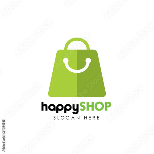 happy shop logo design template. shopping logo design stock