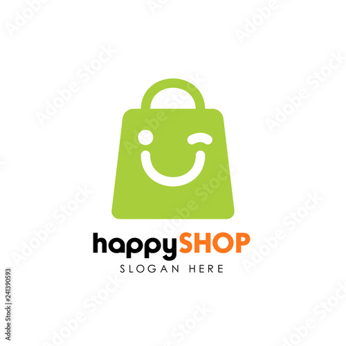happy shop logo design template. shopping logo design stock