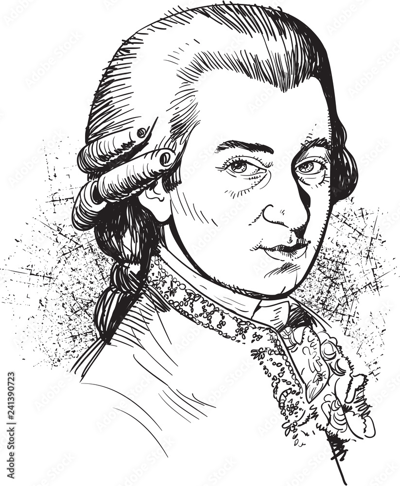 Wolfgang Amadeus Mozart portrait. Famous classical musician's illustration. 