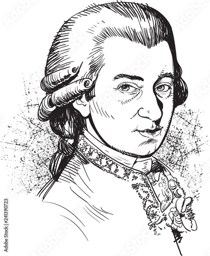 Wolfgang Amadeus Mozart portrait. Famous classical musician's illustration. 