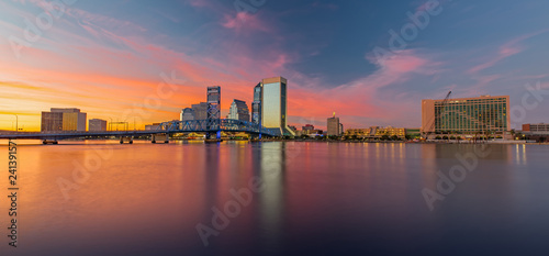 Skyline of Jacksonville, FL and Main Street Bridge at Dusk