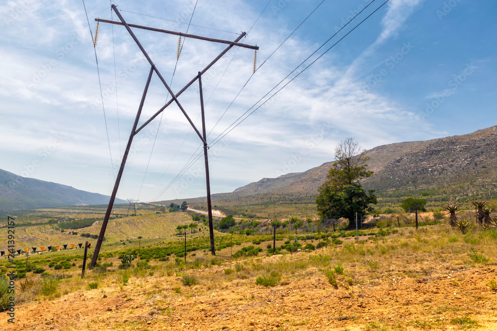 Power lines and countryside landscape of South Africa Power lines and countryside landscape of South Africa