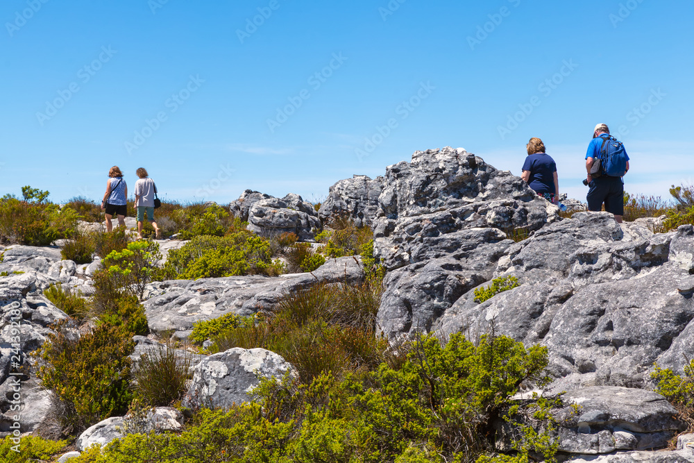 People hiking on the top of Table Mountain, Cape Town