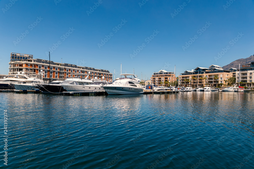 Cape Town harbour view with yachts and boats on a sunny day