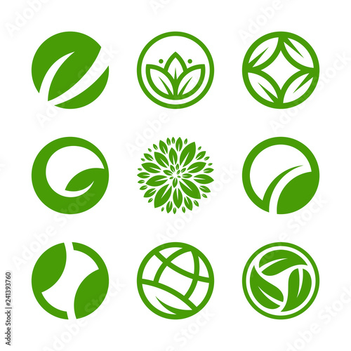 Eco food logo design, healthy organic bio product, eco friendly, vegan icons