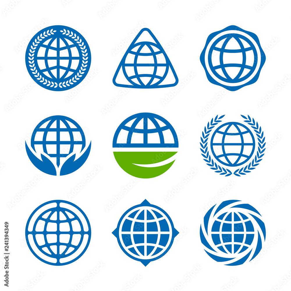 Earth globe, global world and eco planet icons, logo templates and symbols Earth globe, global world and eco planet icons, logo templates and symbols