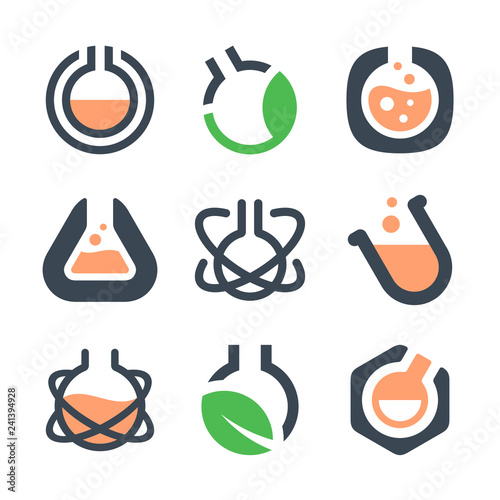 Laboratory design elements, chemistry, medicine, science - vector test tubes, chemical flasks, liquids