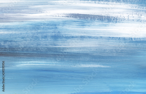 Abstract blue background. Light sky with clouds. Texture of a paint on paper Hand drawn illustration