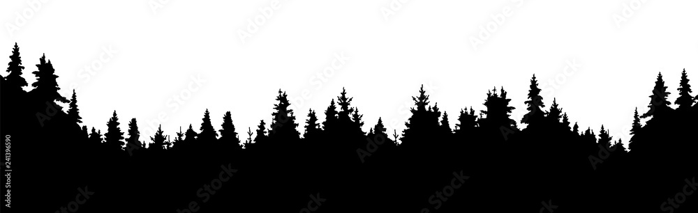 © maribom - Forest of coniferous trees, silhouette vector background © maribom - Forest of coniferous trees, silhouette vector background