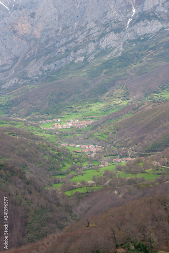 Village in the mountain Asturias Spain. Peaks of Europe.