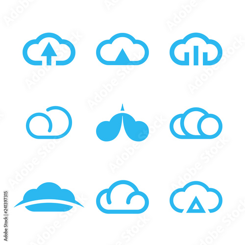 Cloud icons, cloud computing, weather symbols
