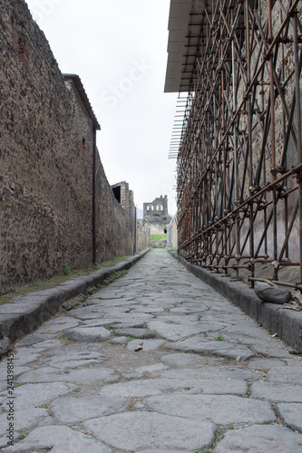 Old ancient village town stone rocks street of Italian Pompei