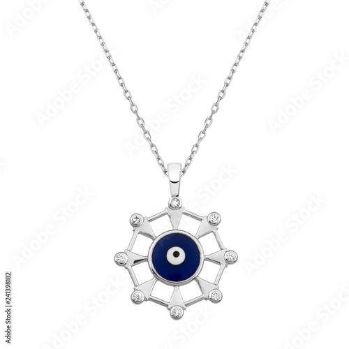 Devil eye necklace; radial array zircon gemstones