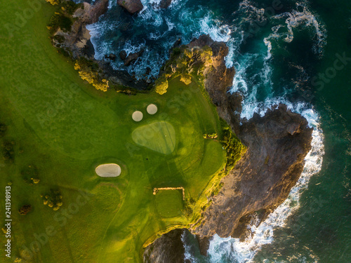 An aerial shot of a seaside golf course on New South Wales' South Coast in Australia.