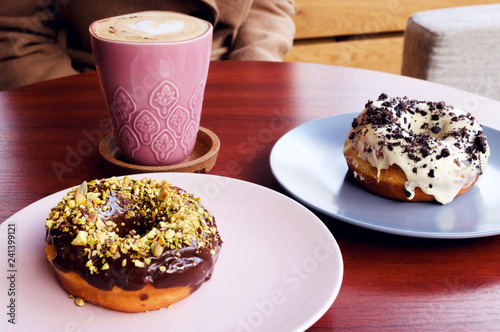 donuts of chocolate and coffee