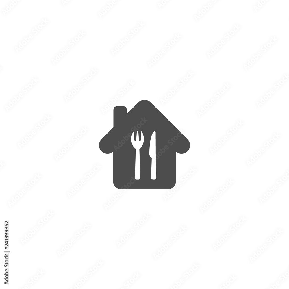 Home symbol with knife and fork simple vector icon. Home food sign. House with fork and knife isolated glyph icon.